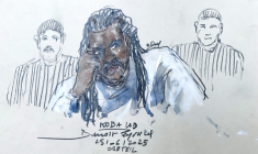 Croquis d'audience du rappeur Koba LaD jugé à Créteil pour homicide involontaire le 25 juin 2025 ( AFP / Benoit PEYRUCQ )