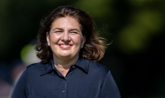 Valérie Baudson, directrice générale d'Amundi, à Evian-les-Bains,le 30 juillet 2023. ( AFP / FABRICE COFFRINI )