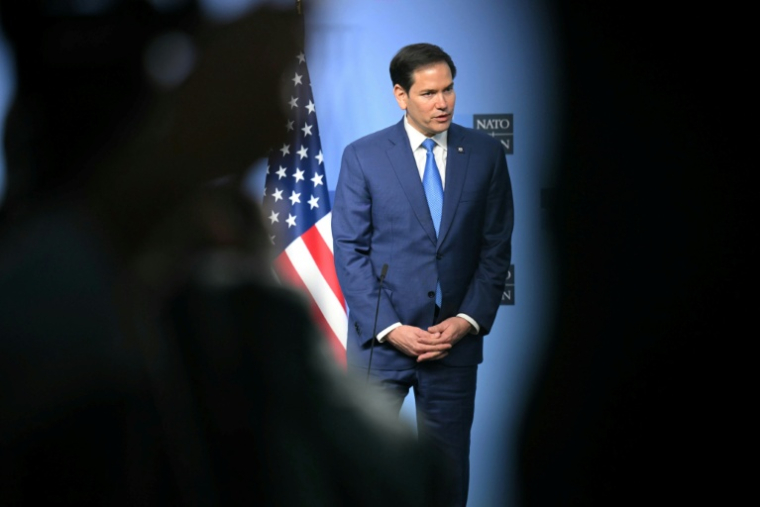 Le secrétaire d'Etat américain Marco Rubio s'exprime depuis le siège de l'Otan à Bruxelles le 3 avril 2025 ( AFP / NICOLAS TUCAT )
