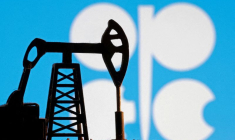 Illustration montrant un modèle miniature de pompe à pétrole et le logo de l'OPEP