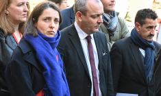 Des représentants de l'intersyndicale à Matignon, le 5 avril 2023 ( AFP / BERTRAND GUAY )