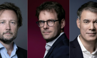 Le chef des députés socialistes Boris Vallaud (à gauche), le maire socialiste de Rouen Nicolas Mayer-Rossignol (au centre) et le premier secrétaire du Parti socialiste Olivier Faure ( AFP / Alain JOCARD )