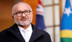 Le Premier ministre des Îles Salomon, Matthew Wale, à Canberra, en Australie, le 3 juin 2026 ( AFP / Hilary Wardhaugh )