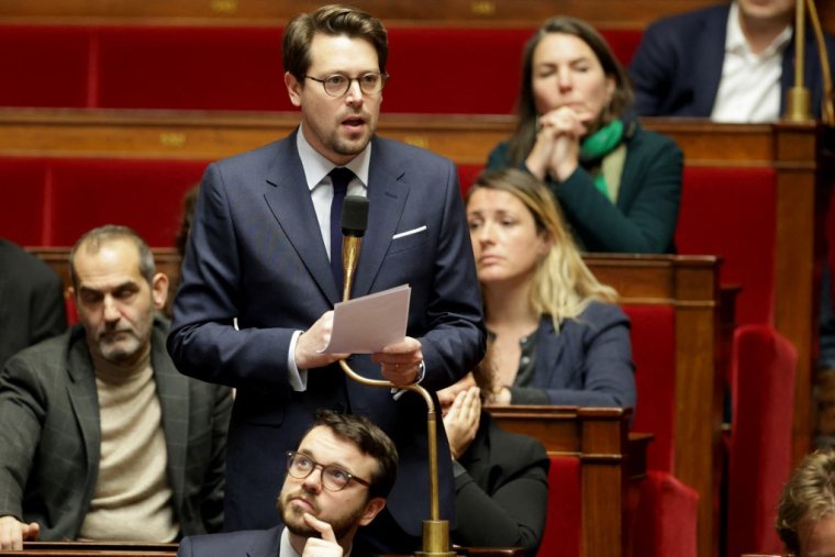 le député Benjamin Lucas, porte-parole du groupe écologiste, à Paris le 15 janvier 2025. ( AFP / THIBAUD MORITZ )
