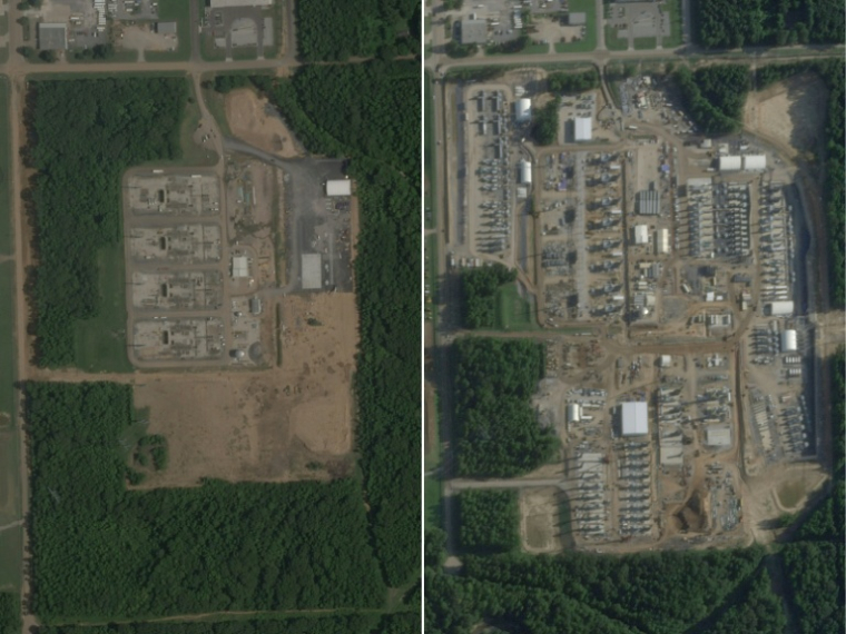 Le site de la centrale à gaz de xAI près de Memphis entre juillet 2025 et juillet 2026, selon des images satellites de Planet Labs ( 2026 Planet Labs PBC / - )