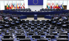 Vue de l'hémicycle européen du Parlement européen, à Strasbourg, le 13 décembre 2023. ( AFP / FREDERICK FLORIN )