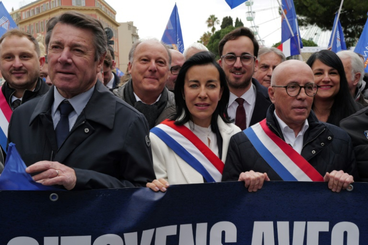 Christian Estrosi (g) et Eric Ciotti (d), lors d'une manifestation de soutien à la police, à Nice, le 31 janvier 2026 ( AFP / Valery HACHE )