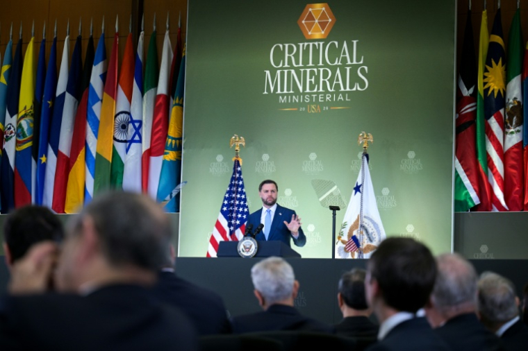 US Vice President JD Vance addresses a ministerial meeting on critical minerals at the State Department ( AFP / Oliver Contreras )