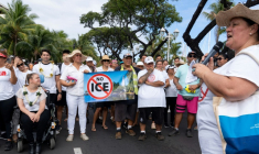 Lors de la marche contre la méthamphétamine, une drogue très addictive réputée notamment pour stimuler la concentration, à Papeete, le 6 septembre 2025 ( AFP / Suliane FAVENNEC )