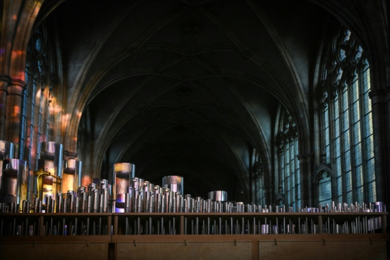 Les tuyaux du nouvel orgue de la cathédrale Saint-Guy à Prague, le 5 novembre 2025 en République tchèque ( AFP / Michal Cizek )