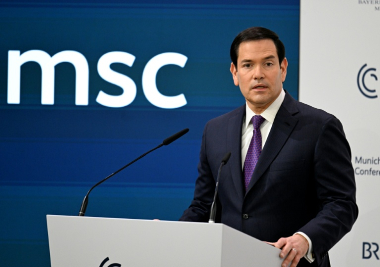 Le secrétaire d'Etat américain Marco Rubio s'exprime lors de la Conférence de Munich sur la sécurité (MSC), le 14 février 2026 ( AFP / THOMAS KIENZLE )