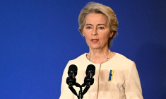 Ursula von der Leyen au siège de l'ONU, à New York, le 25 septembre 2024. ( GETTY IMAGES NORTH AMERICA / LEON NEAL )
