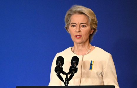 Ursula von der Leyen au siège de l'ONU, à New York, le 25 septembre 2024. ( GETTY IMAGES NORTH AMERICA / LEON NEAL )