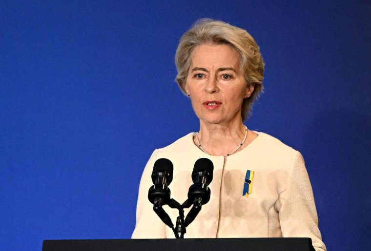 Ursula von der Leyen au siège de l'ONU, à New York, le 25 septembre 2024. ( GETTY IMAGES NORTH AMERICA / LEON NEAL )