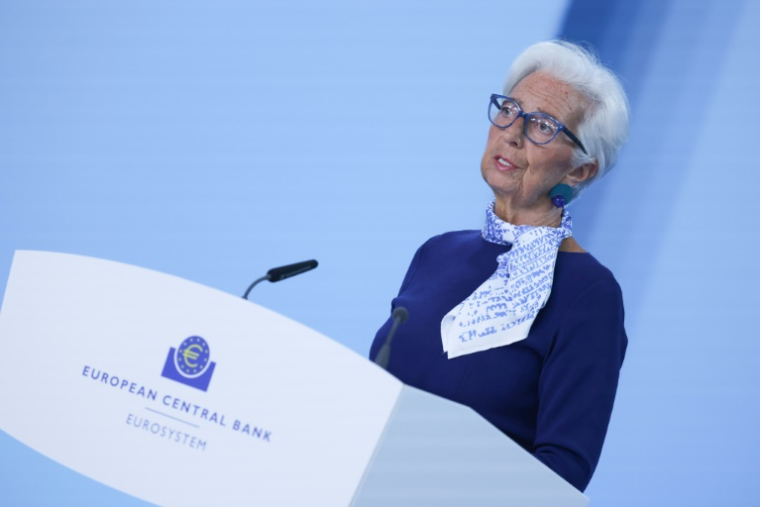 La présidente de la BCE Christine Lagarde, lors d'une conférence de presse à Francfort, le 24 juillet 2025 ( AFP / Daniel ROLAND )