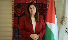 La ministre des Affaires étrangères palestinienne, Varsen Aghabekian Chahine lors d'un entretien avec l'AFP à Ramallah, le 17 septembre 2025 en Cisjordanie occupée ( AFP / Zain JAAFAR )