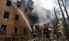 Conséquences des frappes de missiles et de drones russes, à Kyiv