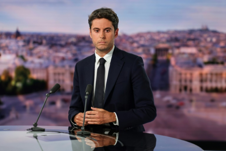 Gabriel Attal sur le plateau du 20H de TF1 lundi soir ( AFP / Ludovic MARIN )