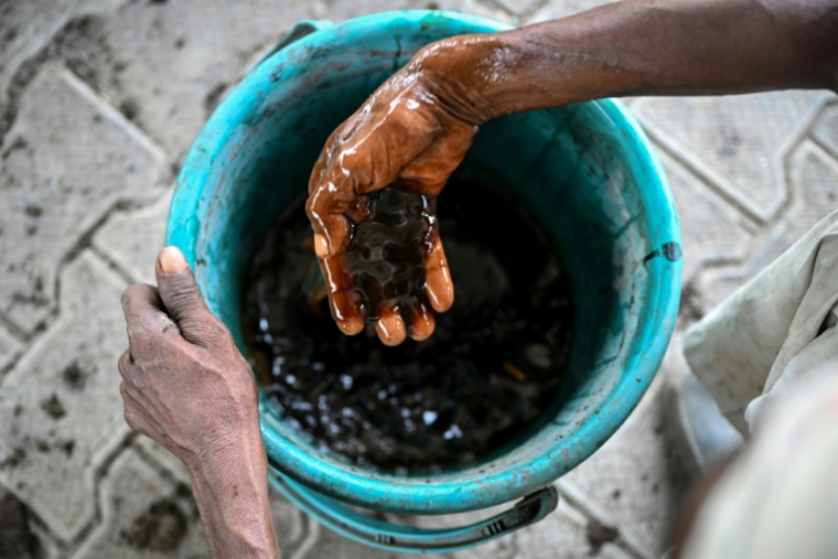 Un homme prépare un sirop destiné à la fabrication d'un engrais organique dans une usine de biofertilisants située à Bharatpur, en Inde, le 9 juin 2026 ( AFP / Arun SANKAR )