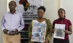 Des proches de Kenyans enrôlés de force par la Russie, à Nairobi, au Kenya, le 27 janvier 2026. ( AFP / TONY KARUMBA )