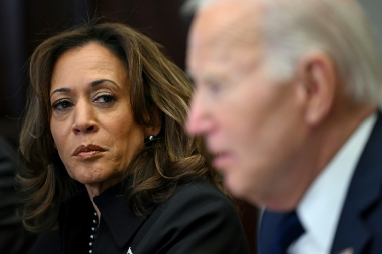 Kamala Harris (g) et Joe Biden à la Maison Blanche à Washington, DC, le 9 janvier 2025 ( AFP / ANDREW CABALLERO-REYNOLDS )