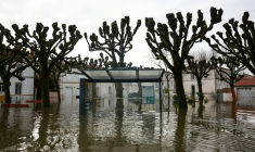 Un abri-bus inondé dans le centre-ville de Saintes, le 18 février 2026 ( AFP / ROMAIN PERROCHEAU )