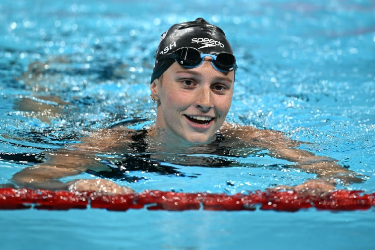 La nageuse canadienne Summer McIntosh lors de la demi-finale du 200 m 4 nages aux Jeux olympiques 2024 de Paris à Paris La Défense Arena (Nanterre) le 2 août 2024 ( AFP / Oli SCARFF )