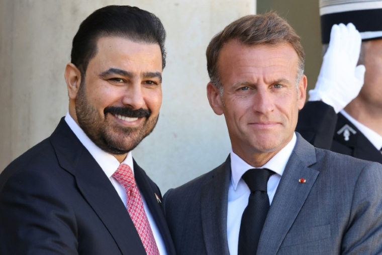 Le président français Emmanuel Macron et le Premier ministre irakien Ali al-Zaïdi, au palais de l'Elysée à Paris, le 14 septembre 2026 ( AFP / Ludovic MARIN )