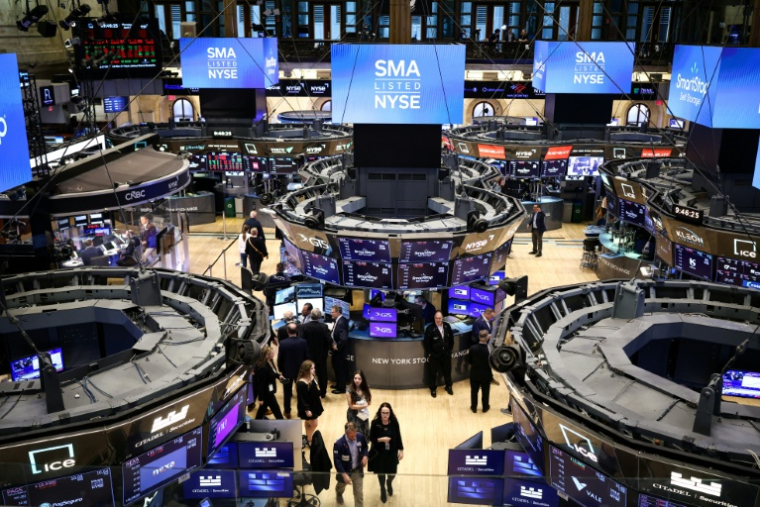 La Bourse de New York, le 2 avril 2026 ( AFP / CHARLY TRIBALLEAU )