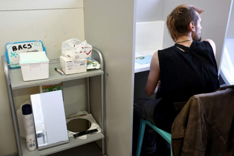Un usaer dans la salle d'injection supervisée de drogues Argos dont s'occupe l'association Ithaque à Strasbourg, le 4 juin 2025 dans le Bas-Rhin ( AFP / FREDERICK FLORIN )