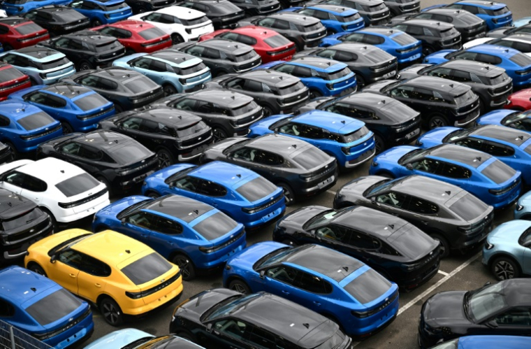 Des voitures du constructeur automobile américain Ford sont stationnées sur un parking de l'usine Ford à Cologne, dans l'ouest de l'Allemagne, le 25 novembre 2024 ( AFP / Ina FASSBENDER )
