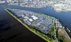 Vue aérienne d'un port de Hambourg
