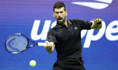 Le Serbe Novak Djokovic lors de son quart de finale contre l'Américain Taylor Fritz, le 2 septembre 2025 à New York ( AFP / CHARLY TRIBALLEAU )