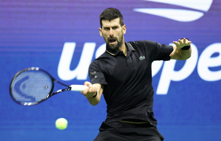 Le Serbe Novak Djokovic lors de son quart de finale contre l'Américain Taylor Fritz, le 2 septembre 2025 à New York ( AFP / CHARLY TRIBALLEAU )