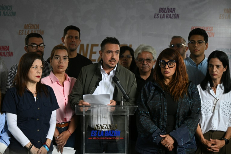 L'opposant élu député Stalin Gonzalez donne une conférence de presse à Caracas, le 26 mai 2025 ( AFP / Federico PARRA )