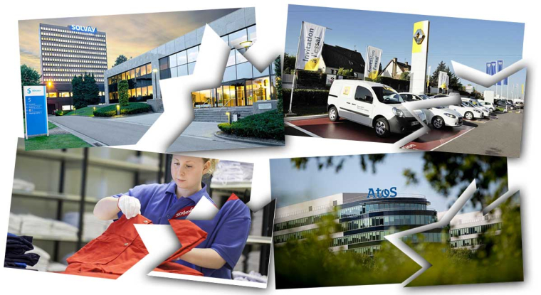 Le Revenu passe en revue les projets de cession des grands groupes, qui ne révèlent pas toujours de la valeur cachée au profit des actionnaires des entreprises concernées. (© Solvay/Renault/ Sodexo/Atos)