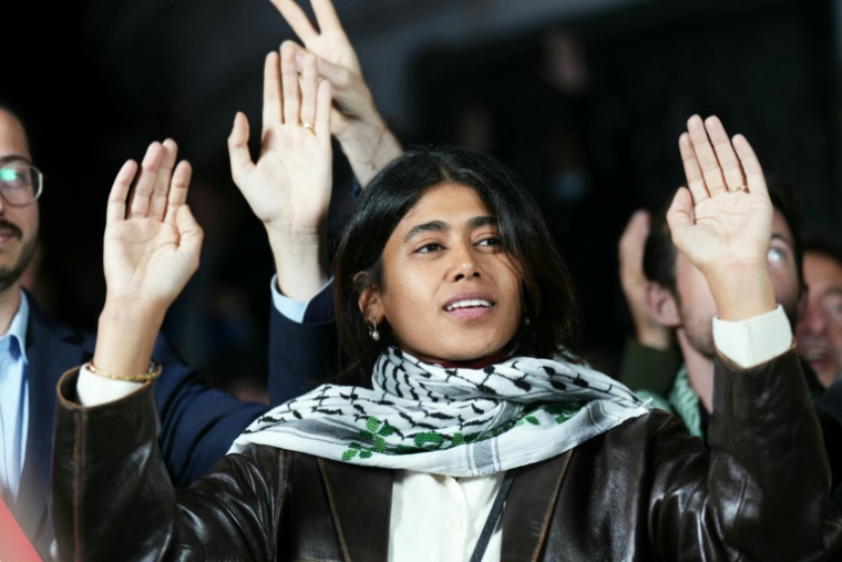 L'eurodéputée LFI Rima Hassan le 8 octobre 2025, à Paris ( AFP / Dimitar DILKOFF )