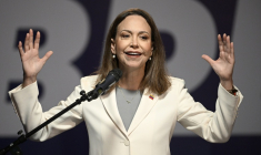 La cheffe de l'opposition vénézuélienne et prix Nobel de la Paix, Maria Corina Machado, lors d'une conférence de presse à Caracas, le 29 octobre 2026 ( AFP / Federico PARRA )