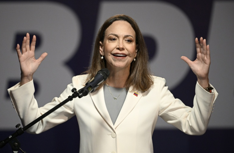 La cheffe de l'opposition vénézuélienne et prix Nobel de la Paix, Maria Corina Machado, lors d'une conférence de presse à Caracas, le 29 octobre 2026 ( AFP / Federico PARRA )
