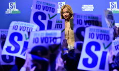 La Première ministre italienne Giorgia Meloni à Milan le 12 mars 2026 ( AFP / Stefano RELLANDINI )