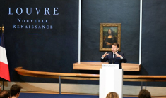 Le président français Emmanuel Macron prononce un discours au musée du Louvre à Paris, le 28 janvier 2025