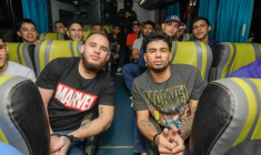 Photo diffusée par la présidence du Salvador montrant des migrants vénézuéliens emprisonnés au Salvador  dans un bus avant de monter à bord d'un avion à destination du Venezuela, au Salvador, le 18 juillet 2025 ( EL SALVADOR'S PRESIDENCY PRESS OFFICE / Kevin COREAS )