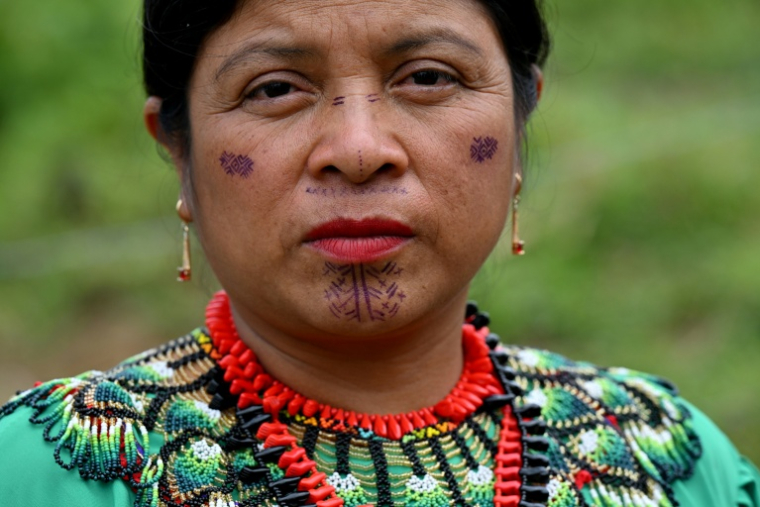 Une femme autochtone embera chami dans la réserve Rio San Juan, à Pueblo Rico,  en Colombie, le 9 avril 2026 ( AFP / Diana SANCHEZ )