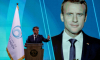Le président français Emmanuel Macron s'exprime lors du sommet de la Commission de l'océan Indien (COI), à Antananarivo, le 24 avril 2025 ( AFP / Ludovic MARIN )