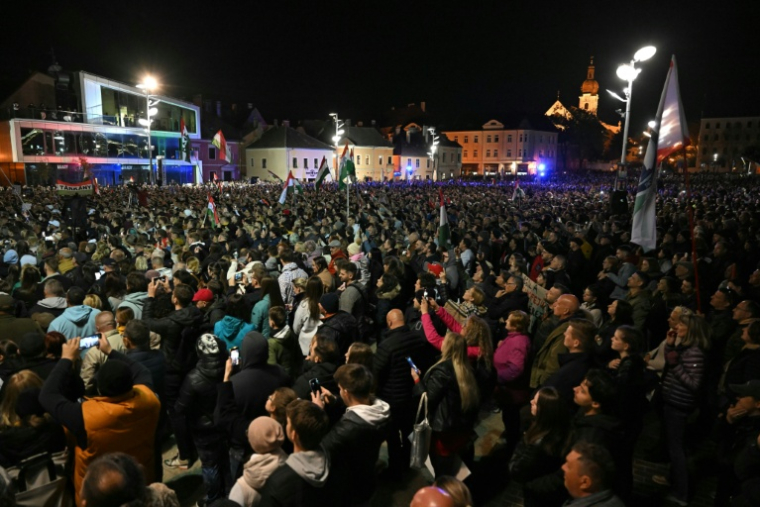 Le meeting du parti Tisza le 9 avril 2026 à Györ, en Hongrie ( AFP / Attila KISBENEDEK )