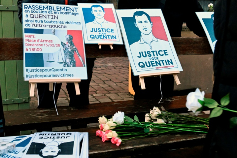 Rassemblement pour demander "Justice pour Quentin" Deranque, le 16 février 2026 à Metz ( AFP / Jean-Christophe VERHAEGEN )