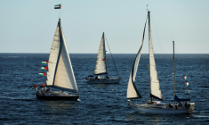 (Photo d'archives) Une flottille transportant de l'aide humanitaire et des activistes propalestiniens et des droits humains part pour Gaza, le 12 septembre 2025 à Ajaccio (France) ( AFP / Pascal POCHARD-CASABIANCA )
