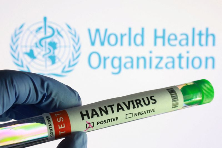 L'illustration montre des tubes à essai portant l'étiquette "Hantavirus positif" et le logo de l'OMS