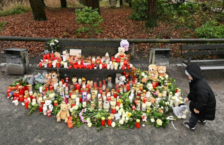 Mémorial en hommage aux victimes d'une attaque au couteau, à Aschaffenburg, dans l'ouest de l'Allemagne. Le 23 janvier 2025 ( AFP / Kirill KUDRYAVTSEV )