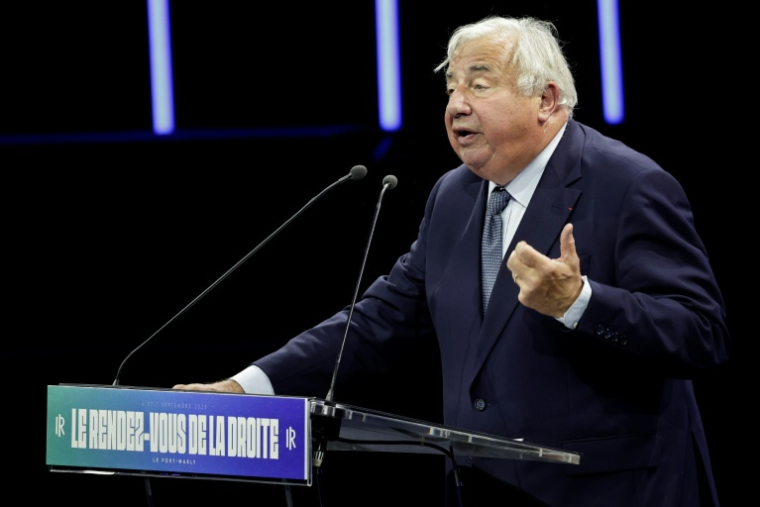 Le président du Sénat, Gérard Larcher, lors de l'"université" d'été des Républicains à Port-Marly, le 6 septembre 2025 dans les Yvelines ( AFP / STEPHANE DE SAKUTIN )